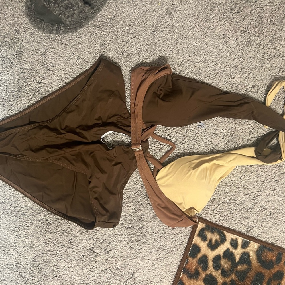 Brown and Yellow One-Piece Swimsuit